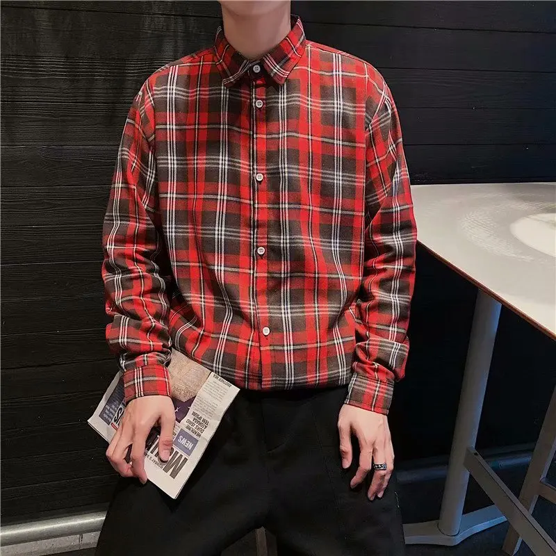 

Men Clothing 2021 Plaid Casual Shirts Long Sleeve Spring Cotton Men Vintage Checkered Casual Shirt S-3XL