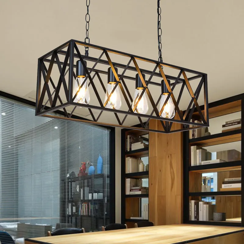 

Black E27*4 lights retro industrial iron nostalgic chandeliers cafe bar decor hanging light LOFT living room kitchen lamp