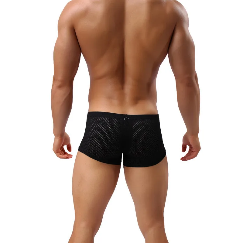 4PCS/Lot Men Boxers Underwear Nylon Breathable Hole Boxer Brand Fashion Comfortable Sexy Cueca Panties Male Solid Man Underpants