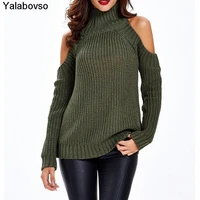 loose knit sweater solid color pullover sexy off shoulder amy green 7colors blouse for women high neck female tops and tees