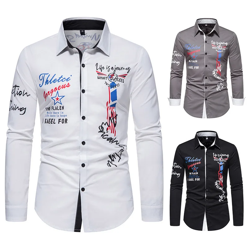 

2022 Hot Style Men Shirts Eu Size Retro English Printed Long Sleeve Shirt
