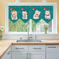 chinese kitchen restaurant lucky cat short curtain triangle flag curtain for doors wahsable bedroom home entrance decoration