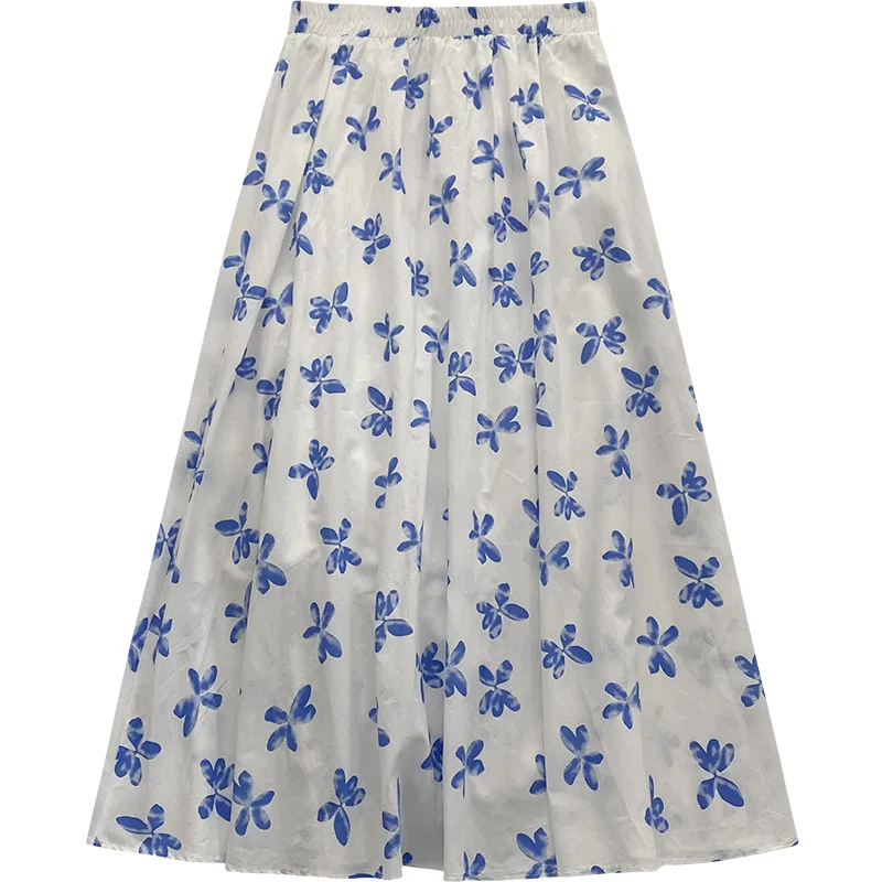 

Kimutomo Floral Print Skirt Women Summer 2021 New Korean Sweet Age-reducing High Elastic Waist A-line Skirts Female Casual