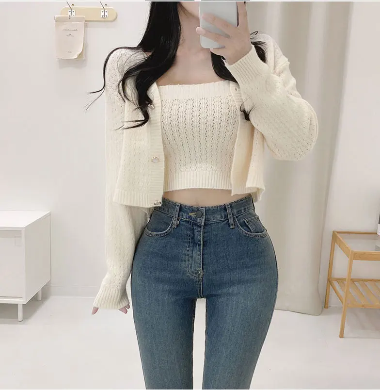 Женский короткий кардиган куртка Осенний новый вязаный укороченный топ на