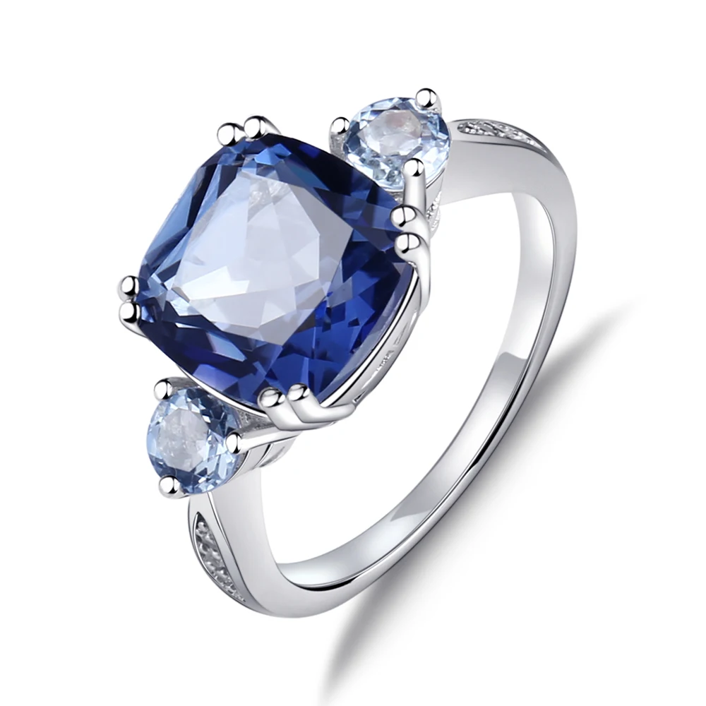 Gem's Ballet, 5.22Ct, натуральный иолит, голубой мистик, кварц, небесно-голубой топаз, драгоценный камень, кольцо для женщин, 925 пробы, серебро, хорошее ювелирное изделие