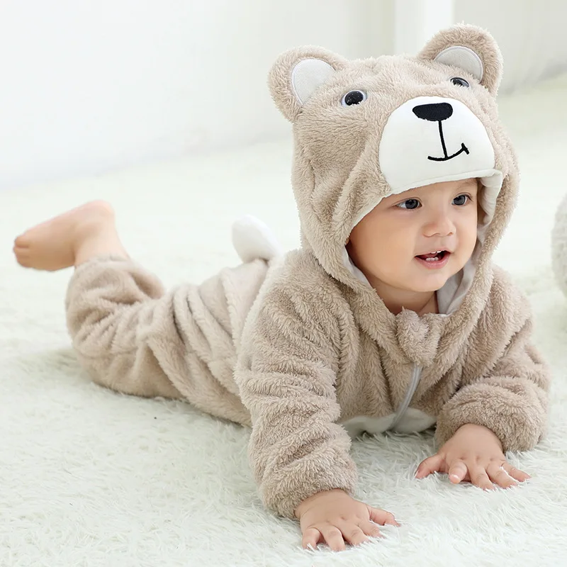 Baby Jumpsuit Kigurumi Bodysuits Fox Giraffe Bear Pajamas Cotton Boy Girls Animal Costume Cartoon Flannel Toddler Rompers 0-2Y | Детская
