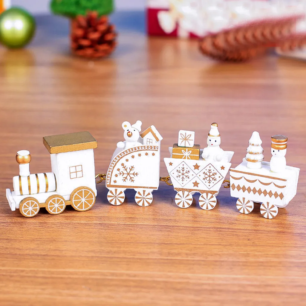 New Christmas Train Painted Wood Christmas Decoration for Home with Santa/bear Xmas kid toys gift ornament navidad new year Gift - Color: E