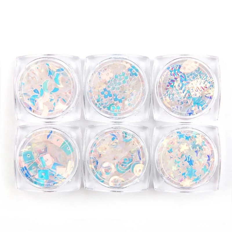 

6pcs/set Nail Sequins AB Color Transparent 6 Shapes Paillette Manicure Tools MP789