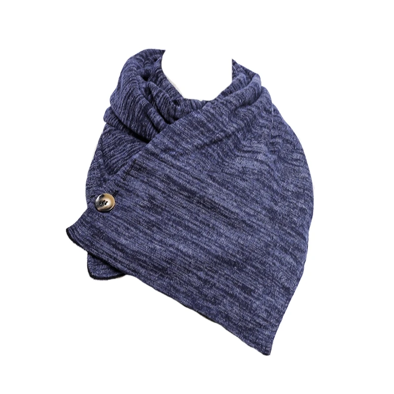 

Solid Color Winter Long Scarf with 2 Hidden Pockets Warm Adjustable Button Shawl 649C