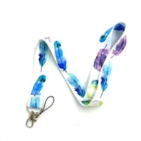 10pcs watercolor flower feather neck strap lanyard for keys usb id badge holder hang rope mobile phone straps lanyards keychain