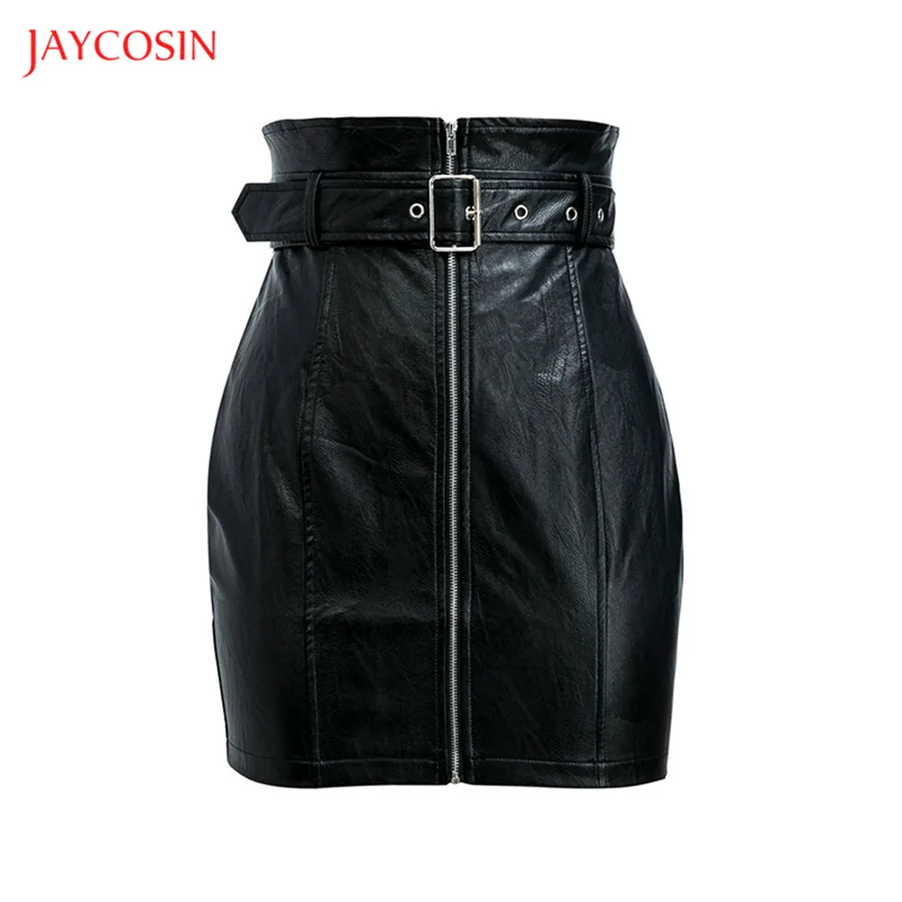 Женская кожаная юбка с высокой талией Jaycosin черная мини-юбка-карандаш на молнии