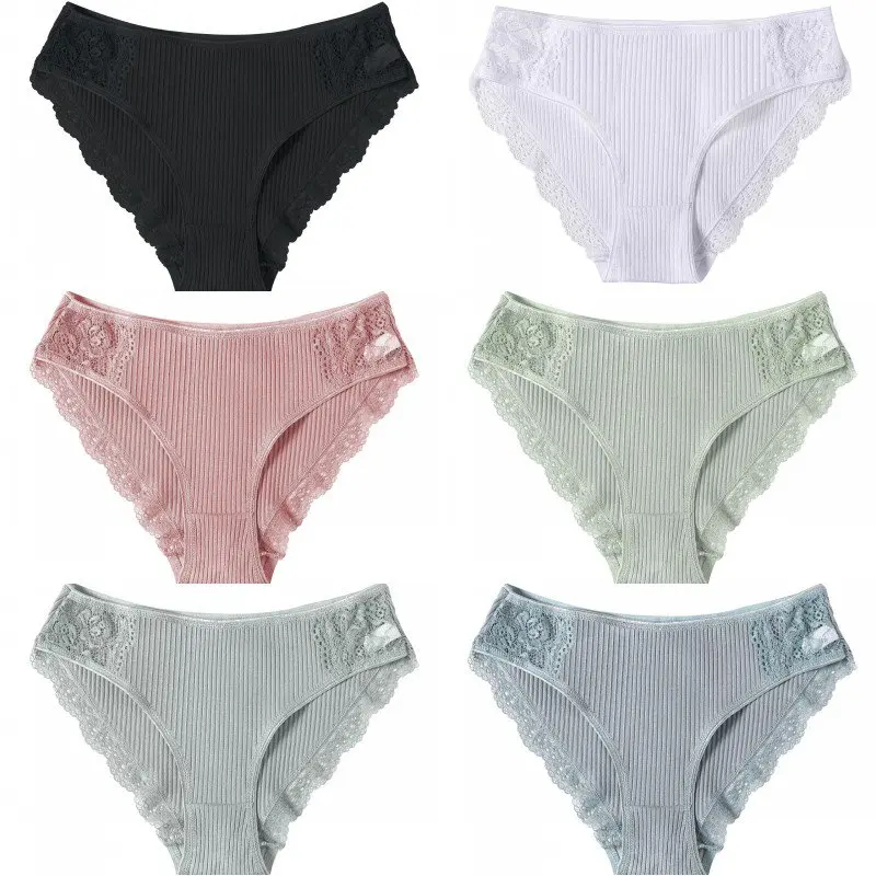 Модные новые однотонные кружевные трусики с отделкой женское хлопковое нижнее