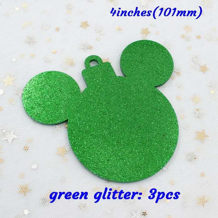 green glitter-3pcs 101 мм акриловые рождественские метки для головы мыши рождественские украшения монограмма мышь дерево метки прозрачный блеск лазерный вырез 4inches-AC1035 - Цвет: green glitter-3pcs