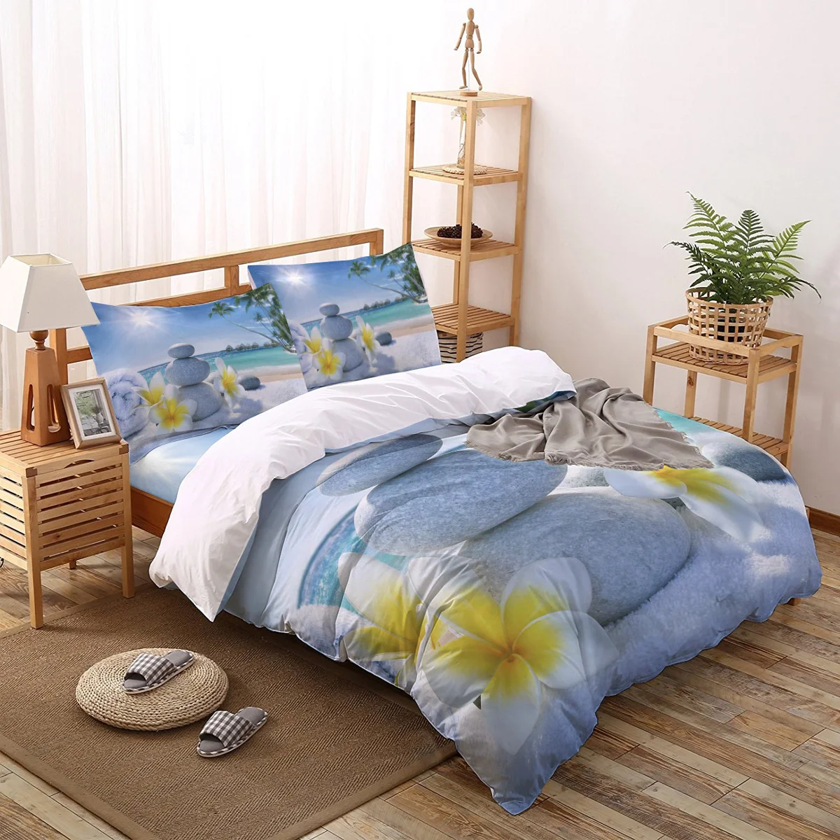 

2/3/4pcs Bedding Set Zen Stones Flowers Tropical Ocean Duvet Cover Creative Comforter Bed Cover Set Housse De Couette Bedclothes