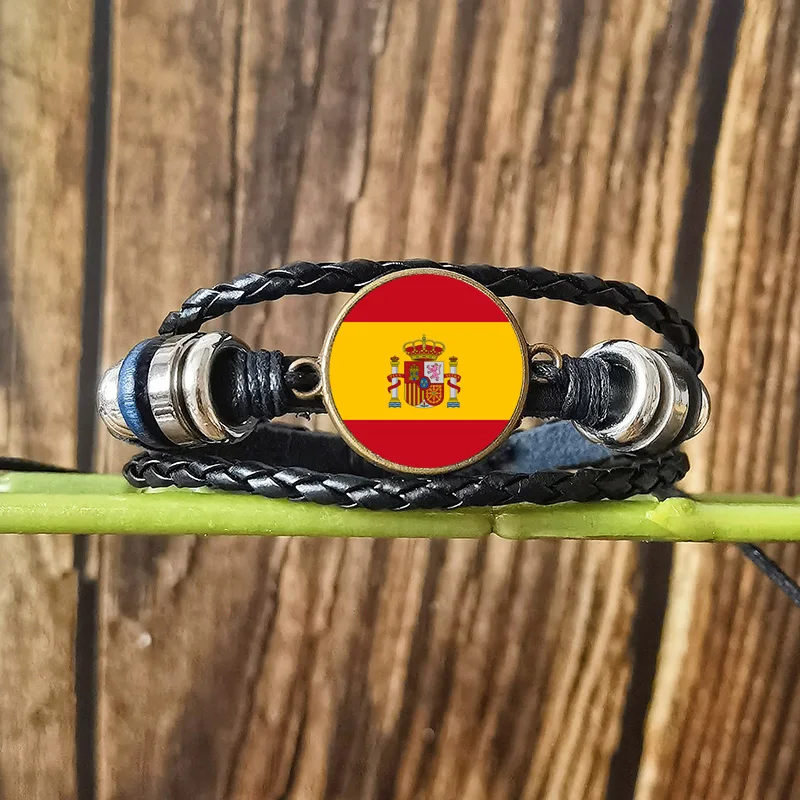 Кожаные браслеты FIMAODZ с эмблемой Испании стеклянная кнопка ручная работа |