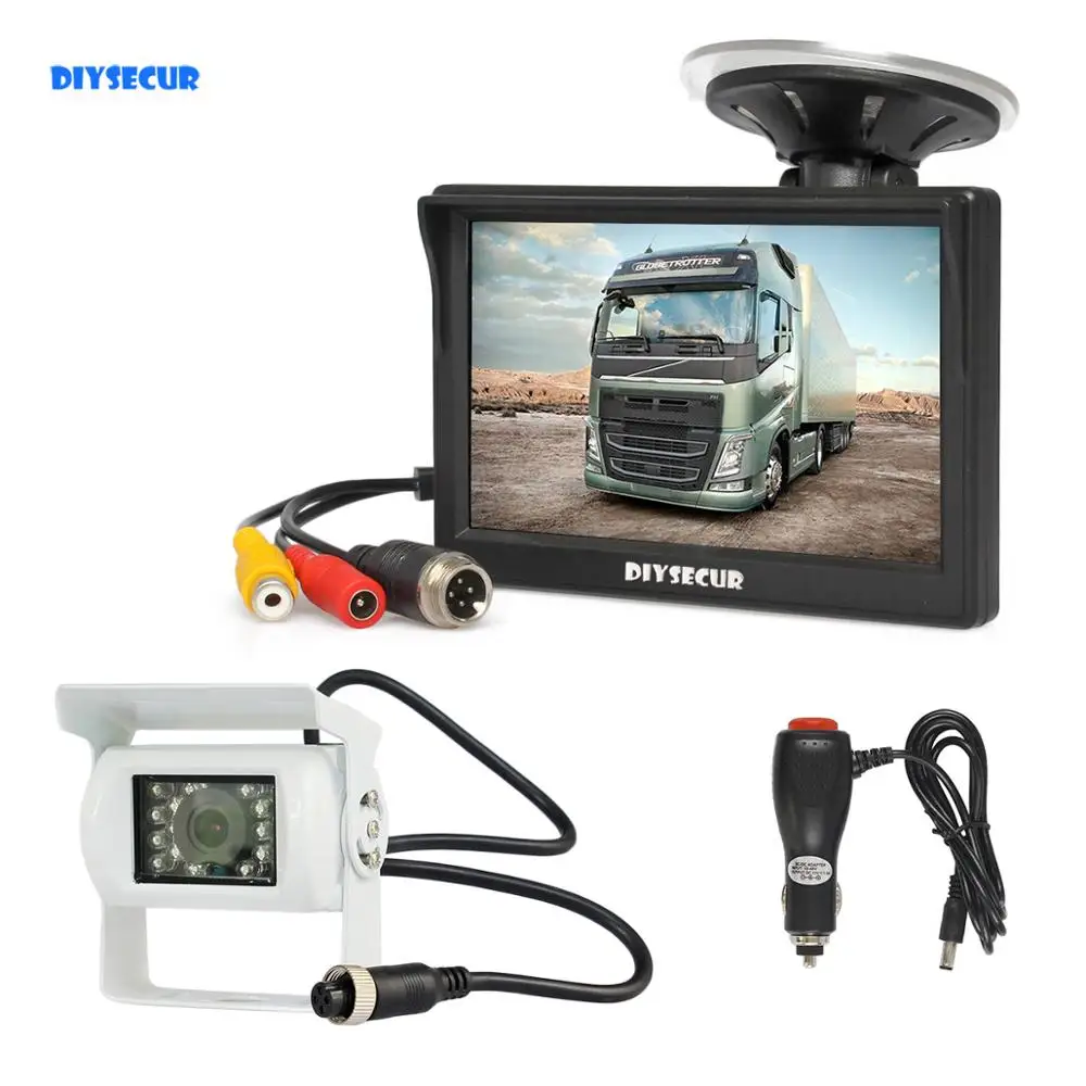 

DIYSECUR 5" HD Reverse Rear View Car Monitor Waterproof CCD Night Vision Backup Camera Bus Truck Car Camera Car Charger