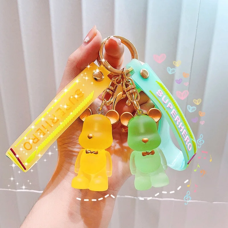 

Transparent Crystal Bow Tie Bear Keychain Girl Heart Creative Couple Backpack Pendant Key Chain for Girls Keyring Gift Jewelry