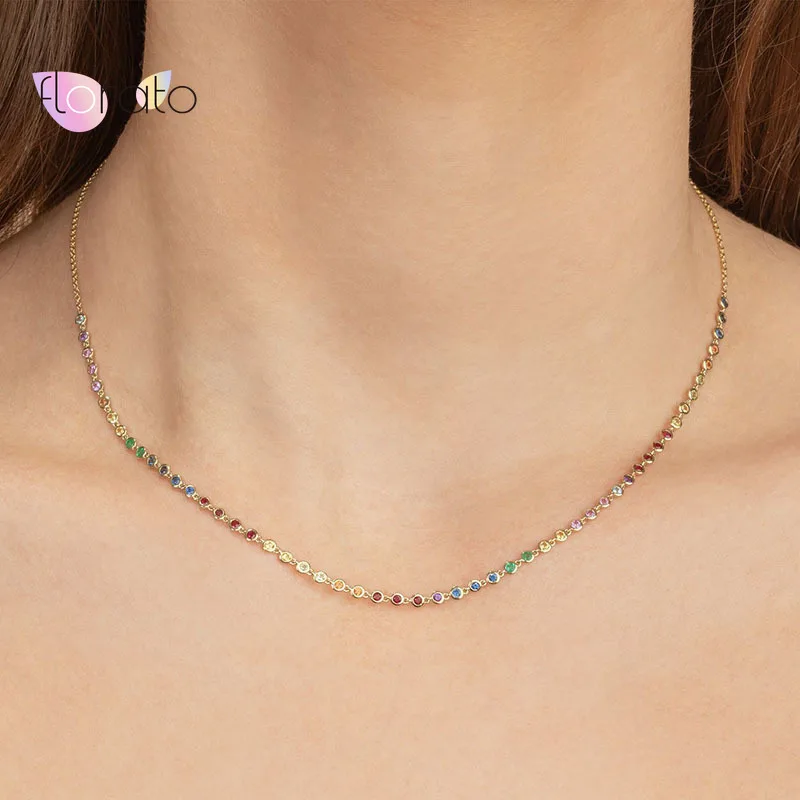 

925 Sterling Silver Chain Colorful Crystal Chain Choker Bohemian Minimalist Charming Necklace for Women Party Jewelry collares