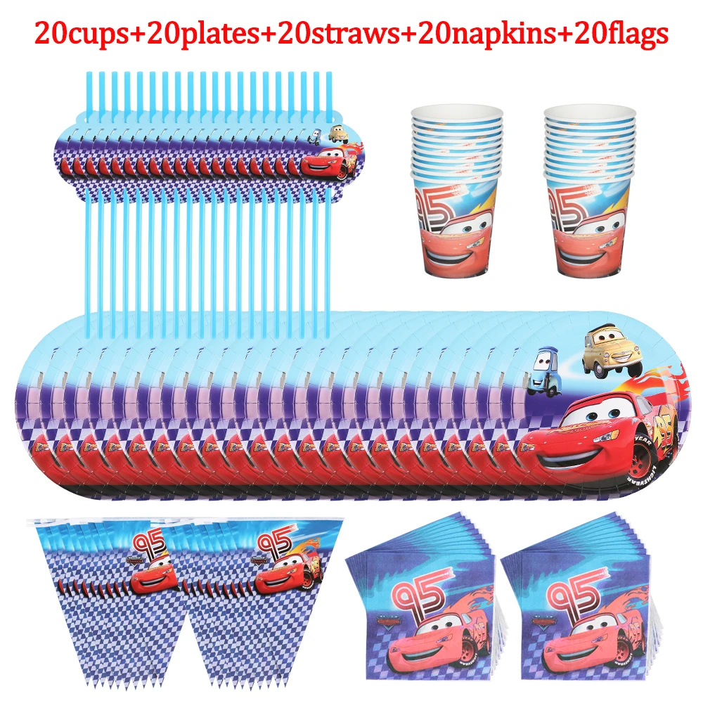 

Disney McQueen Cars Birthday Decoration Boys Plate Cup Napkins Disposable Tableware Baby Shower Supplies 100Pcs Kids Like