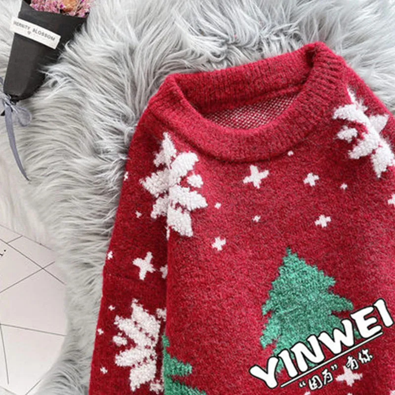 2022 Рождественская одежда женские Пуловеры и свитера вязаный винтажный бархатный