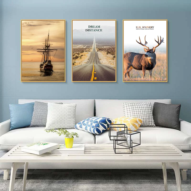 Настенная картина в скандинавском стиле на холсте с пейзажем лодкой постером