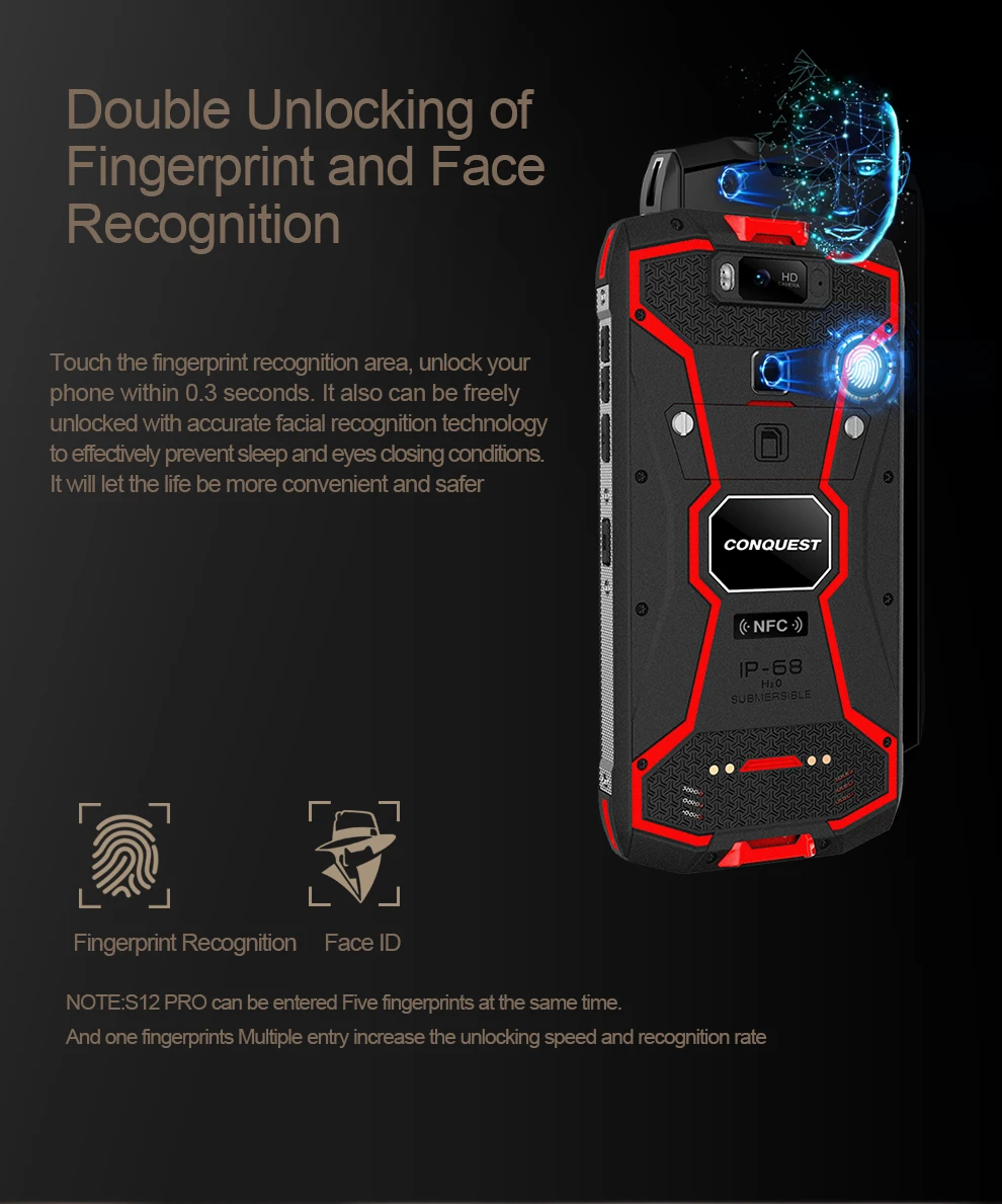 Телефон Conqest S12, 6 ГБ ОЗУ, 128 Гб ПЗУ, IP68 DMR Walki Talkie, водонепроницаемый телефон, 8000 мАч, 21 МП, Поддержка NFC, Google Store
