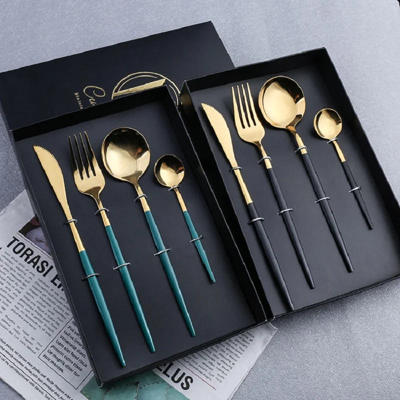

4PCS/SET Cutlery Set With Box Stainless Steel Spoon Fork Chopstick Knife Tableware Set for Kitchen