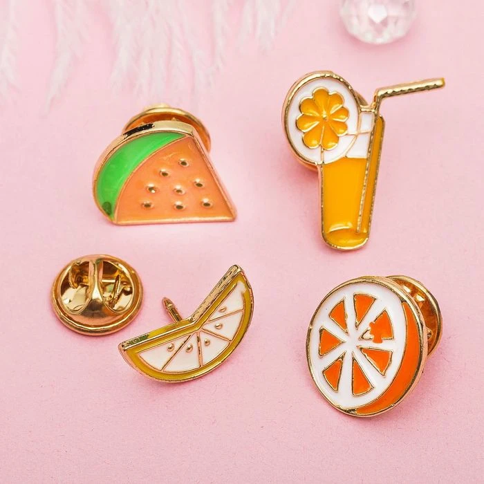 Набор значков &quotФруктовый&quot разноцветный в золоте|Броши| |
