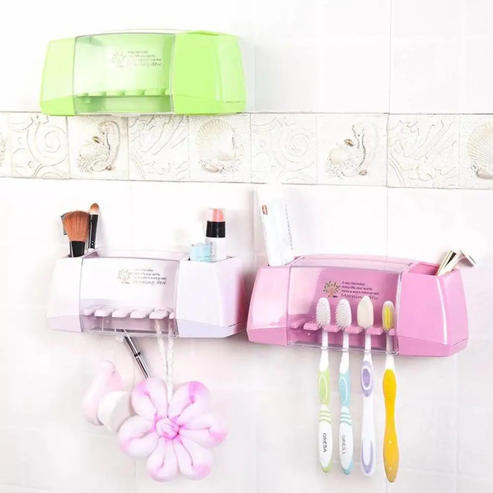 1set Wall Mount Tooth brush Storage Rack Automatic Toothpaste Dispenser Toothbrush Holder Organizer Bathroom Accessories Set | Дом и сад