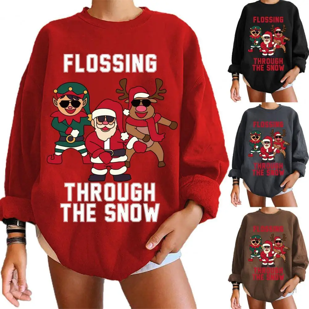 

Дропшиппинг Рождественский свитшот с мультяшным принтом Санта Клаус танцевальный плюшевый с длинным рукавом Круглый вырез зимний Свитшот ...