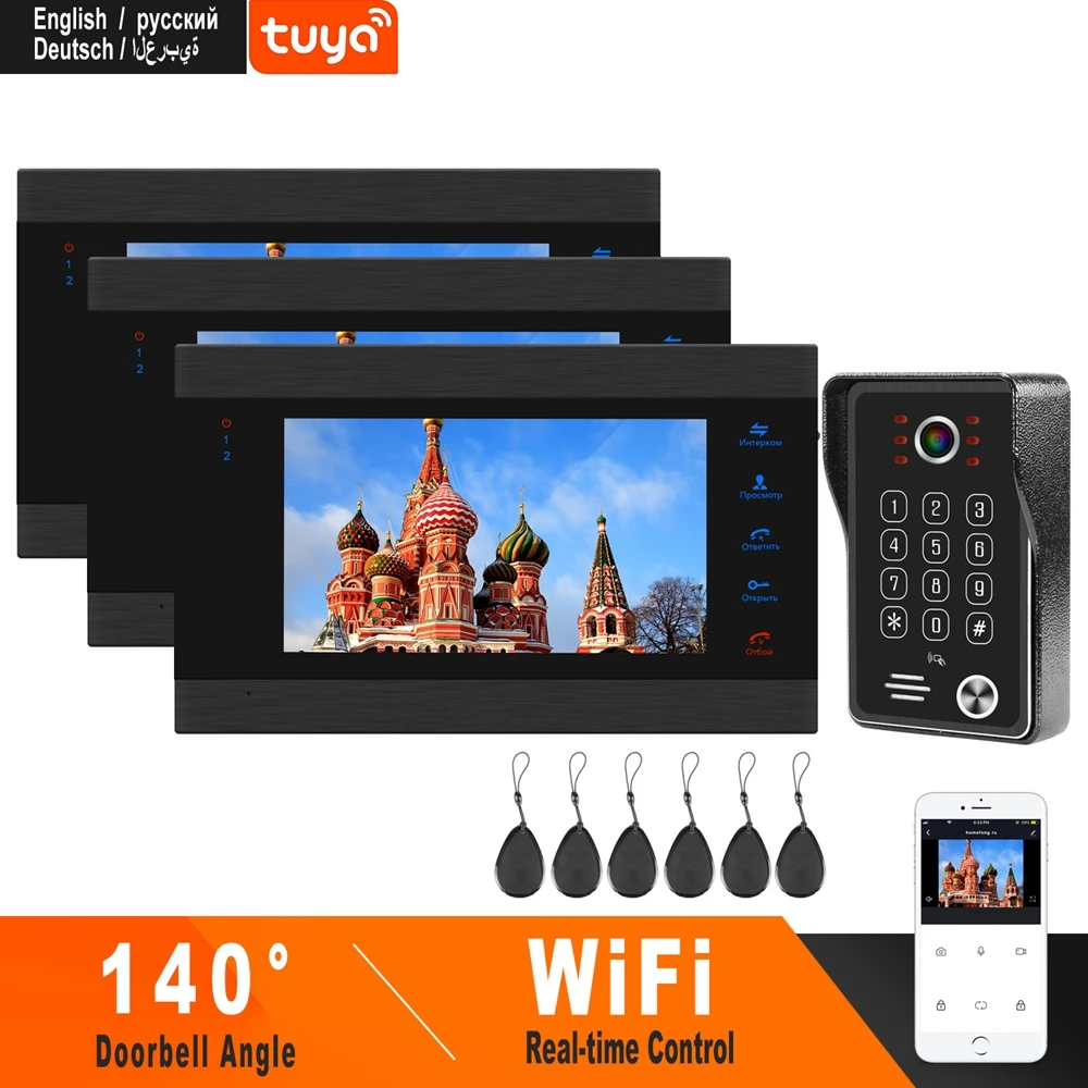 HomeFong WiFi система видеодомофона 3 монитора 1 дверной Звонок камера HD 960P смартфон