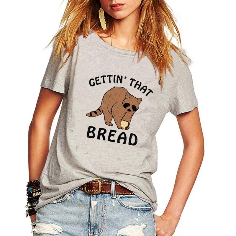 

GETTING'THAT BREAD Cartoon T Shirt Women Summer Loose Hot Sale Fresh Casual Natural Short Sleeve Basic Shirts 5 Colors