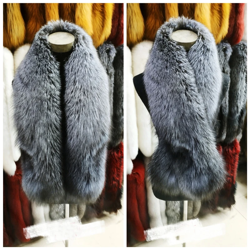 Silver Fox MLHXFUR, большие,, настоящая Золотая лиса/красная лиса/синяя лиса, шаль, шарф, шарфы, воротники для женщин, мужчин, мужская куртка - Цвет: Silver Fox