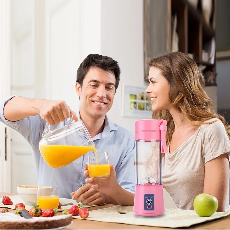 

380ML USB Rechargeable Portable Juicer Easy To Clean Non-toxic 6 Blades Juicer Household Juice Vegetable Fruit Smoothie Squeezer