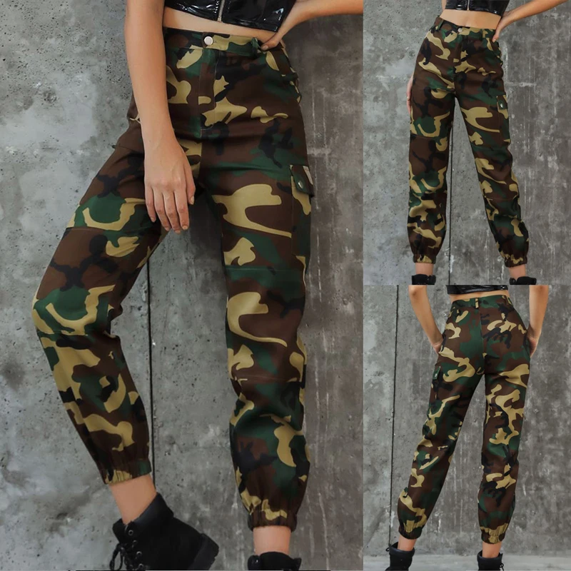 2020 спортивные брюки для бега женские с высокой талией Camoflage повседневные