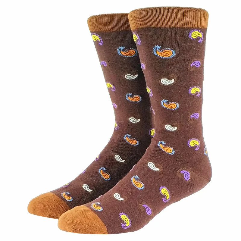 

Men Happy Funny Brown cashew flower Long Socks