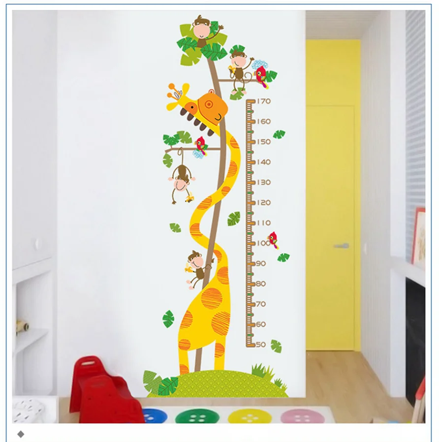 

Мультяшные животные, измерительная Наклейка на стену, детская комната, декор из ПВХ, наклейки на стену, диаграмма роста, наклейка на стену