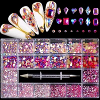 misscheering 21 grid pink rhinestone decorations for diy nails art 2021 fashion glass nail sticker for manicure design
