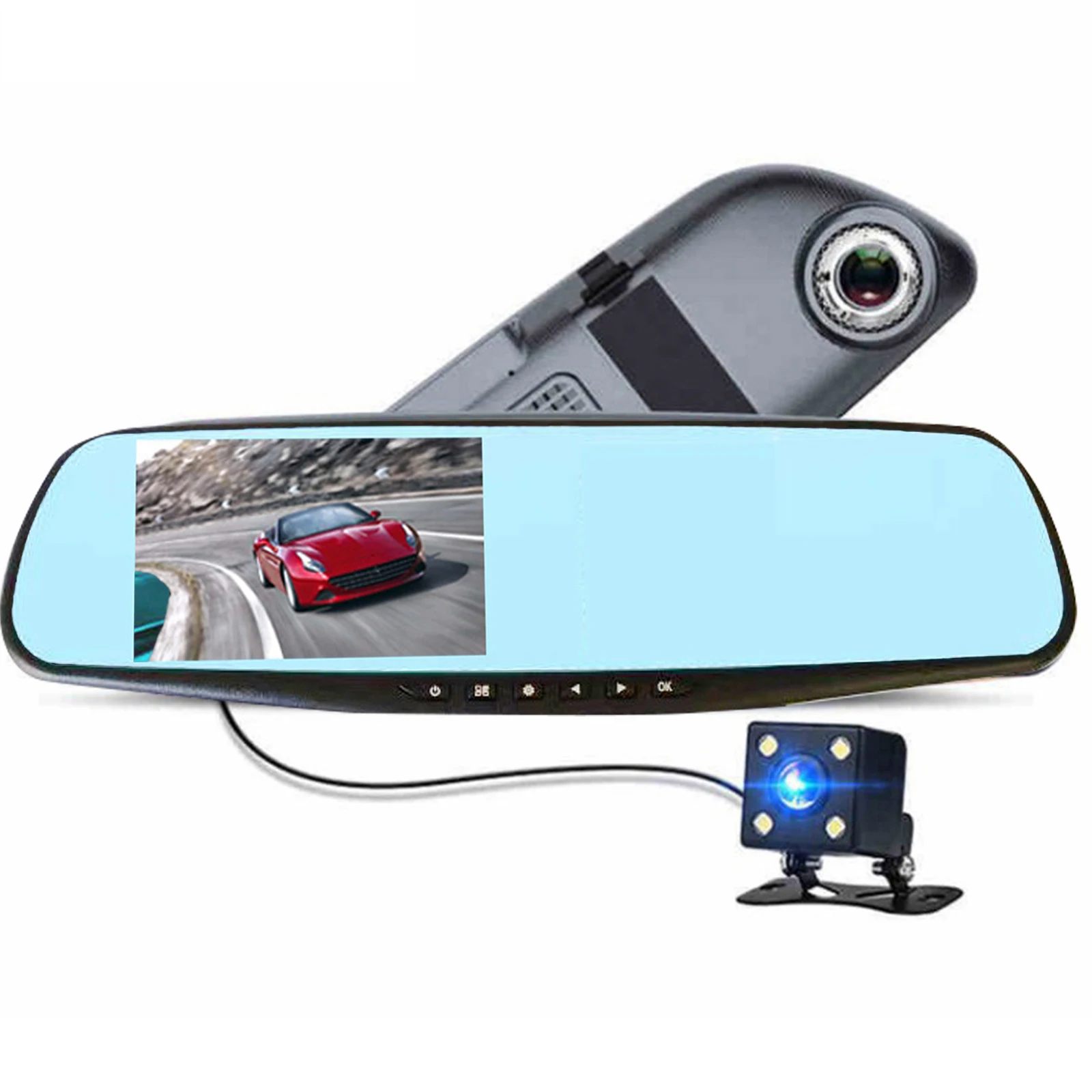 

SOONHUA 4 дюйма 1080P Видеорегистраторы для автомобилей Двойной объектив зеркало заднего вида для вождения автомобиля видео Регистраторы Dash Cam ...