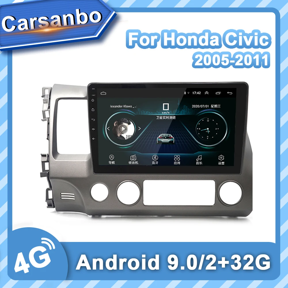 Автомагнитола 10 1 дюйма Android 9 0 мультимедийный видеоплеер для Honda Civic8 Andorid 2 Din 2005-2011