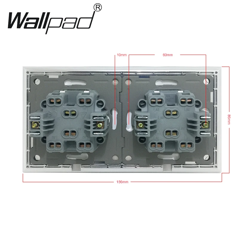2 Gang + Wallpad Luxury White Glass Panel EU Standard Schuko Double Switch 4 Way Light Button with Claws |