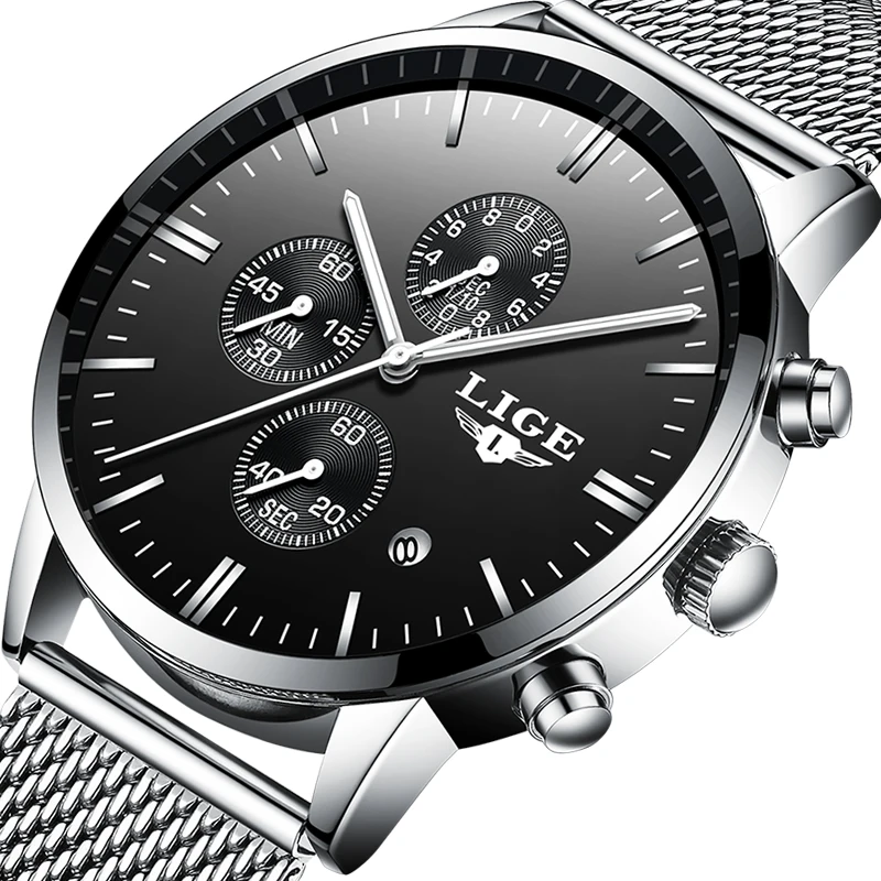 LIGE мужские часы Лидирующий бренд Роскошные Кварцевые спортивные нержавеющая