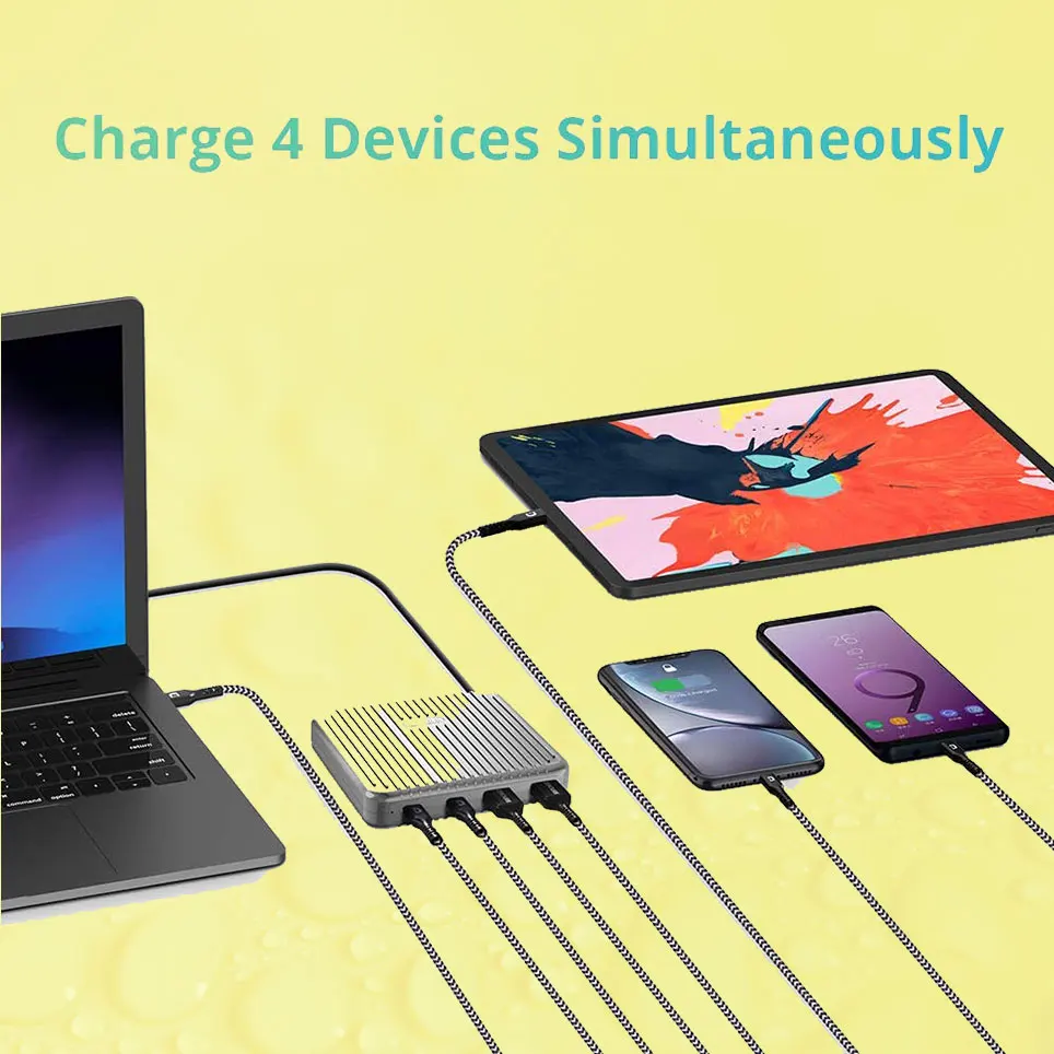 Сетевое зарядное устройство 100 Вт 4 порта питания для ноутбука с 2 портами PD (100 и 18