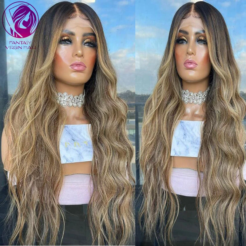 

Body Wave Human Hair Lace Front Wig 13x6 Brown Honey Blonde Highlights Color Lace Frontal Wigs for Women 13x4 Pre Plucked 180%
