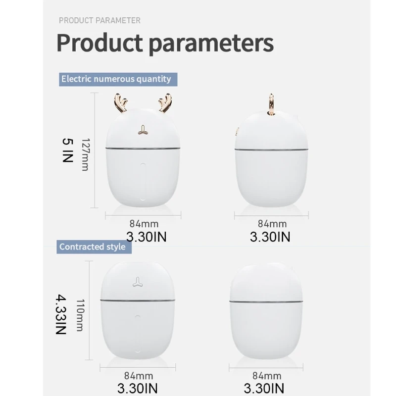 

300ml Nano Spray Mini Humidifier Antlers Quiet USB LED Air Diffuser Mist Maker