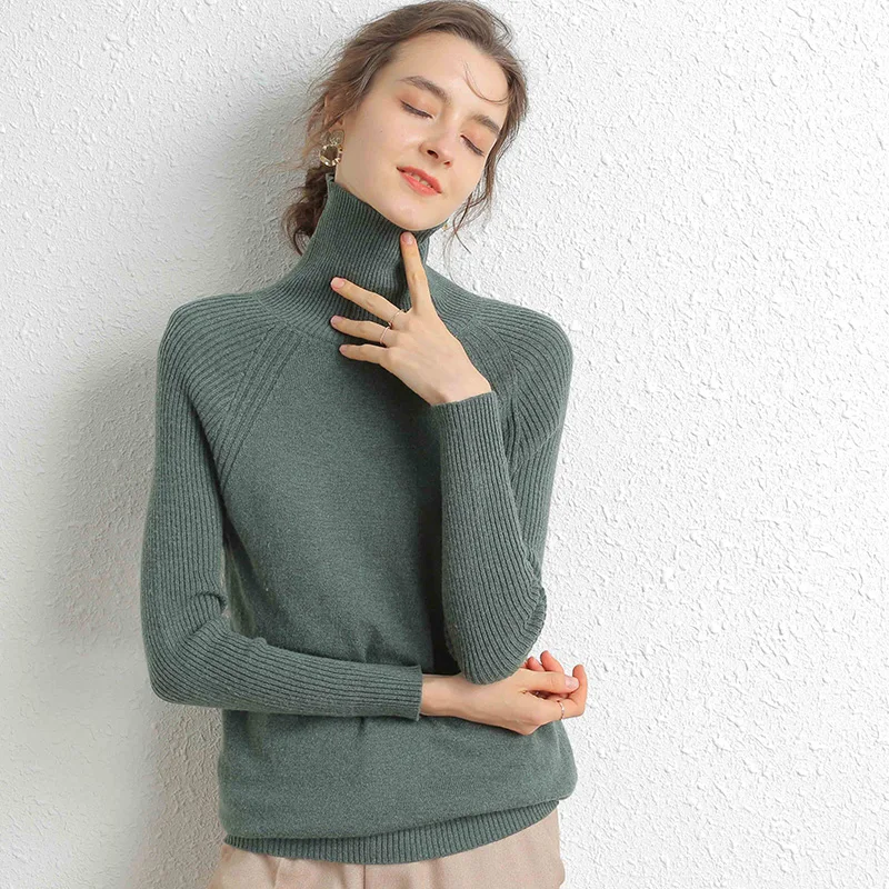 

Wool cashmere sweater women's high neck long sleeve autumn winter sweater women's knitted pullover women's Pullover