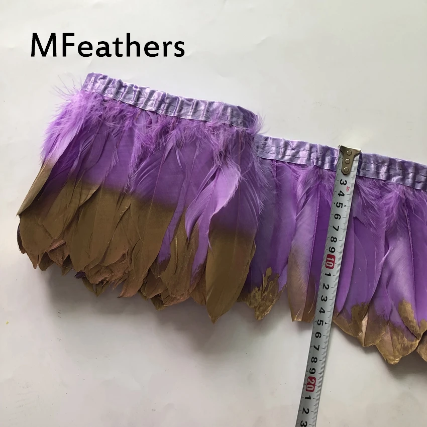 light purple 19 цветов, Золотая лента с гусиным утиным пером, 15-20 см, 6-8 дюймов, высота, натуральные перья, кружевная отделка для карнавального декора - Цвет: light purple