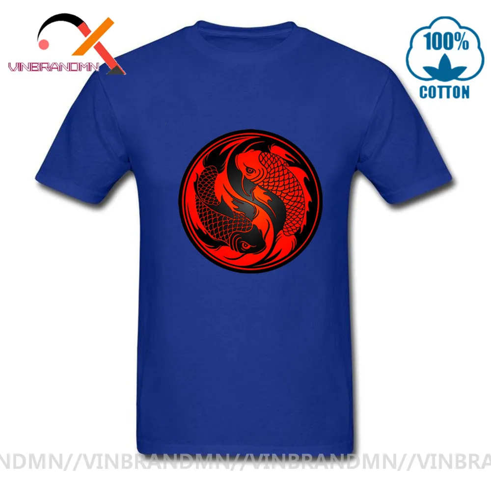 Novelty Design Yin Yang Carp Flyfish Tees Japan Style Koi Fish T-Shirt men's Cheap Price Adult Short Sleeve Cotton Tshirt man | Мужская