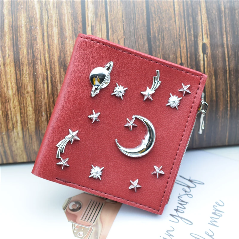 Женский кошелек на молнии с блестками в западном стиле винно красный черный