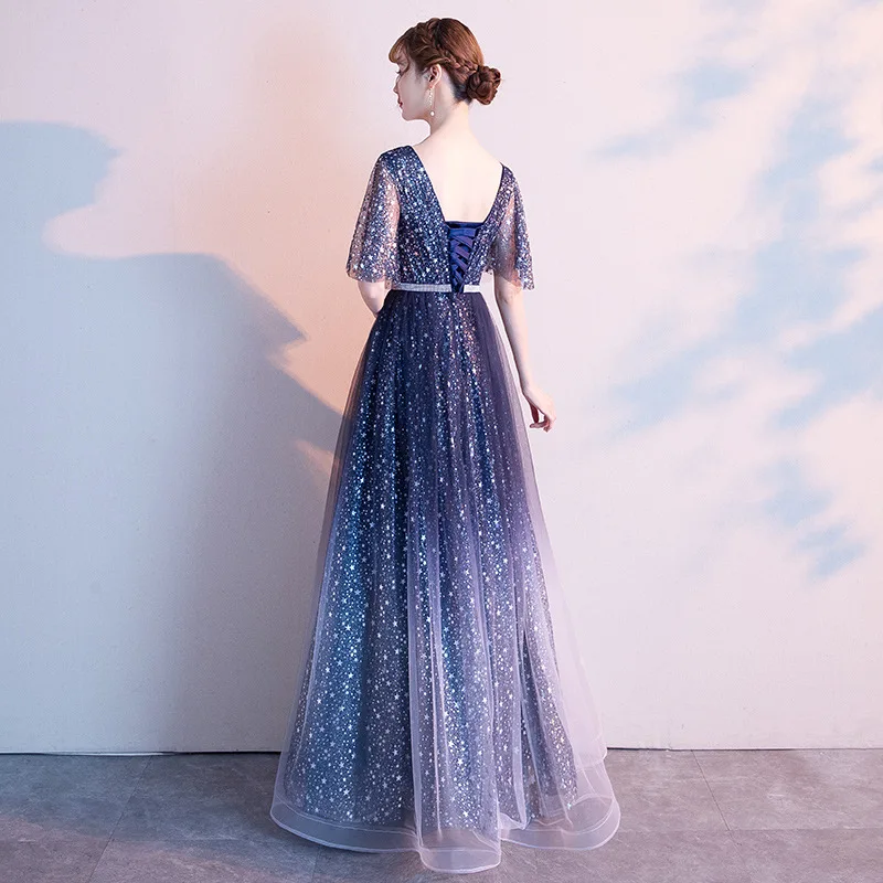 

A Line Formal Evening Gowns V Neck Party Dress Long Prom Dresses For Women